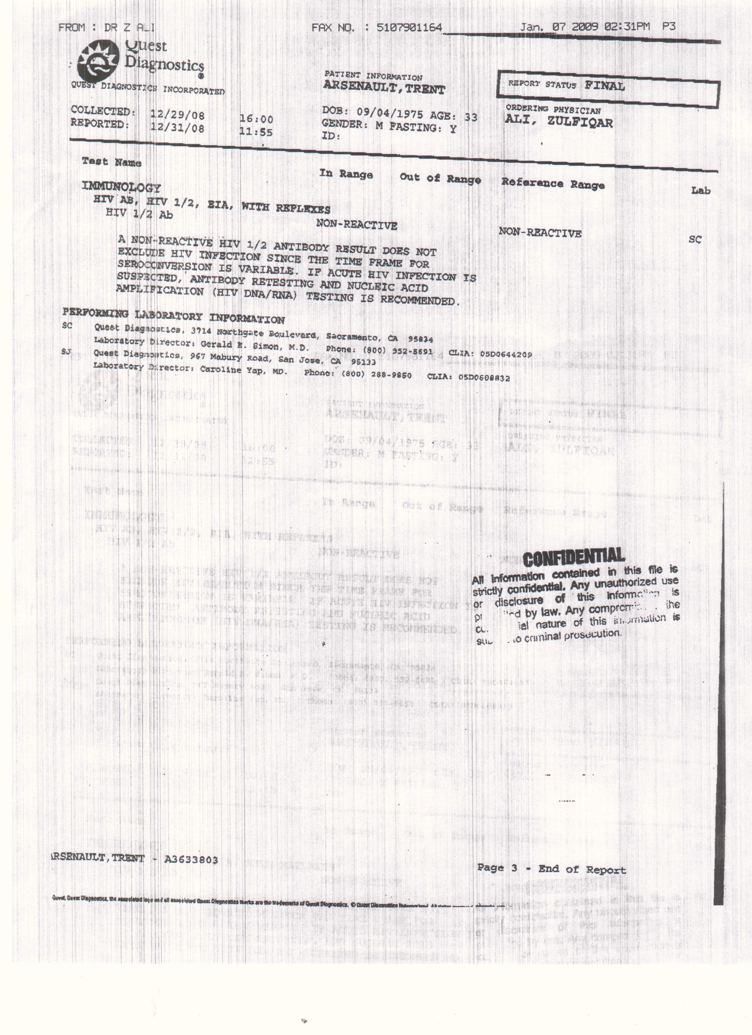 12/29/08  STD Test - Page 3 - HIV (AIDS) result