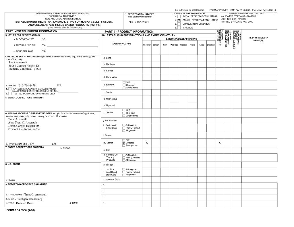 2010 FDA Directed Donor Registration Page 1