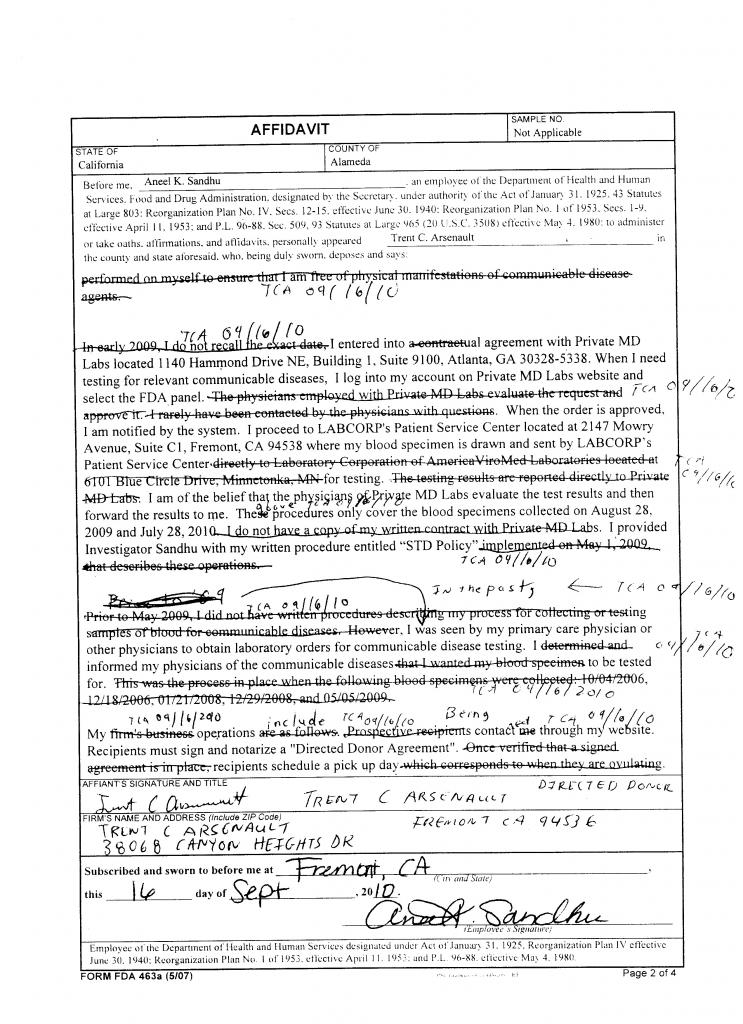 Form FDA 463a Signed Affadavit - 16-Sep-2010 - Page 2 of 4