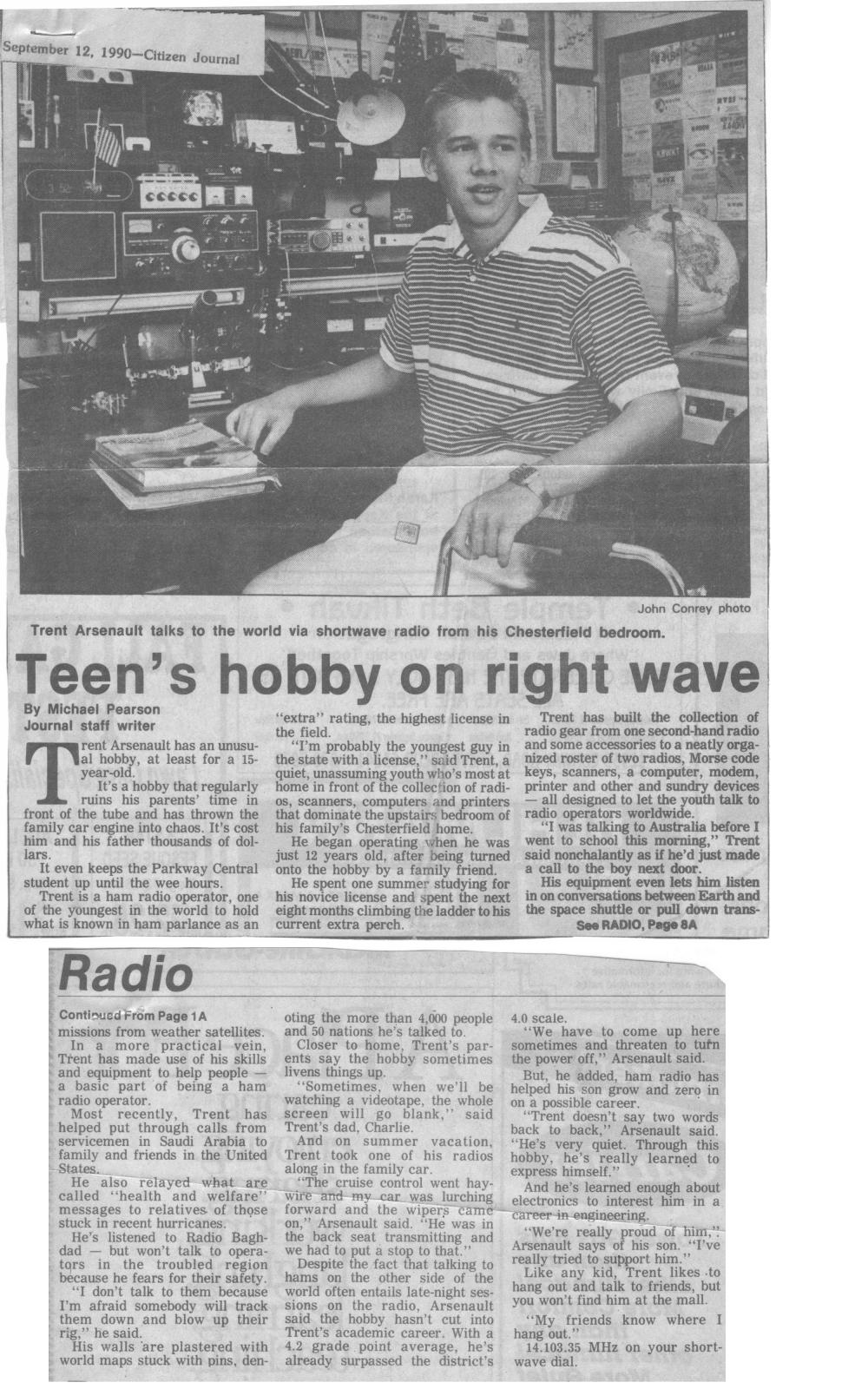 Article on amateur radio hobby, age 16 - Trent's bedroom