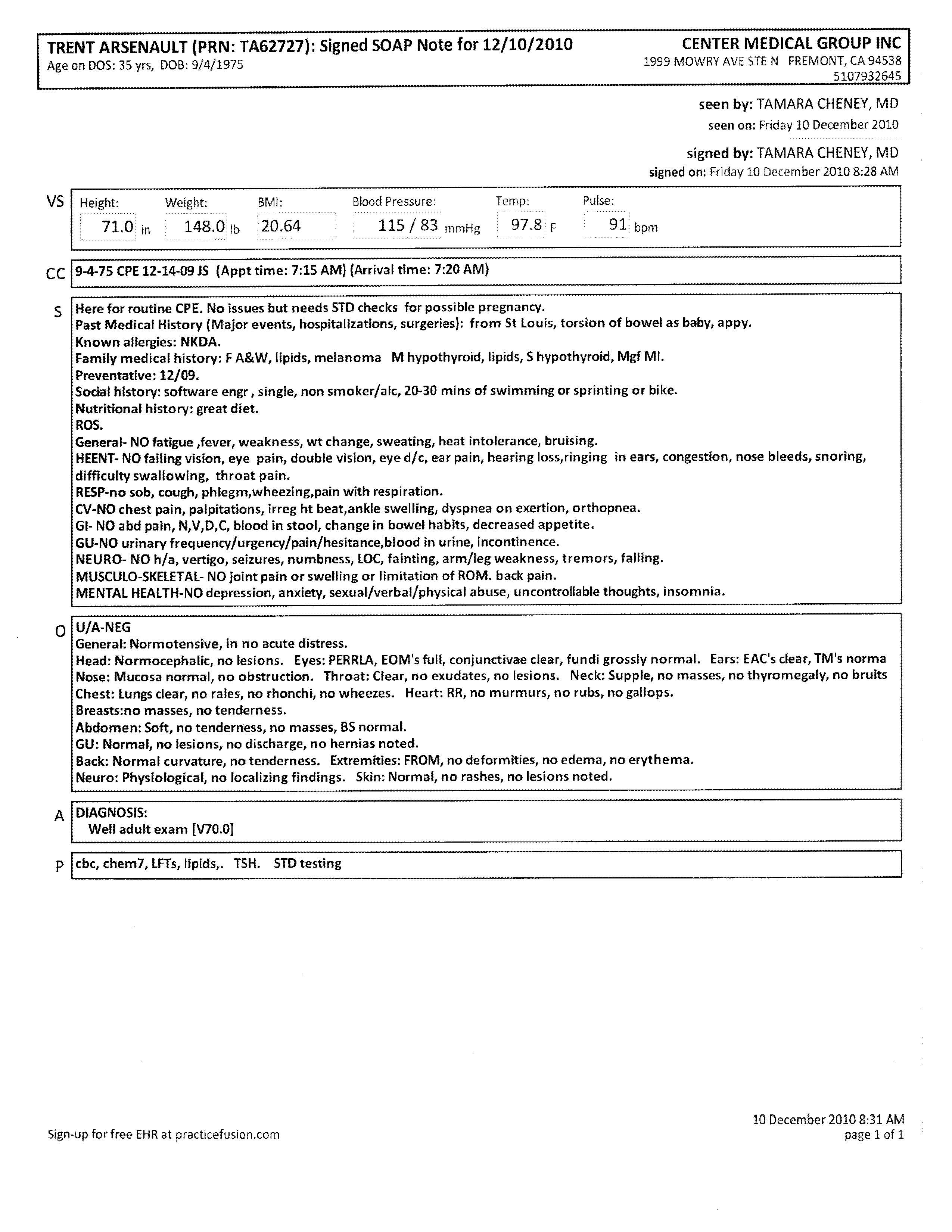 Physical Exam Results - 10-Dec-2010